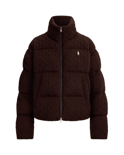 Woll-Kaschmir-Pufferjacke mit Zopfmuster