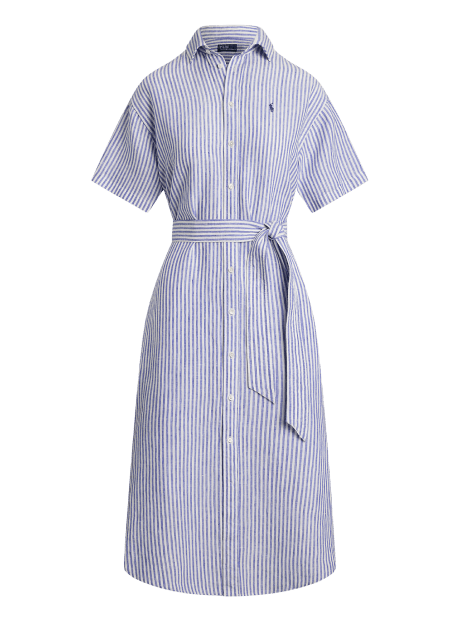 Striped Linen Short-Sleeve Shirtdress