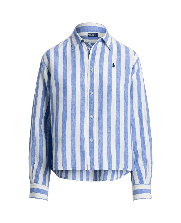 Wide Cropped Gingham Linen Shirt