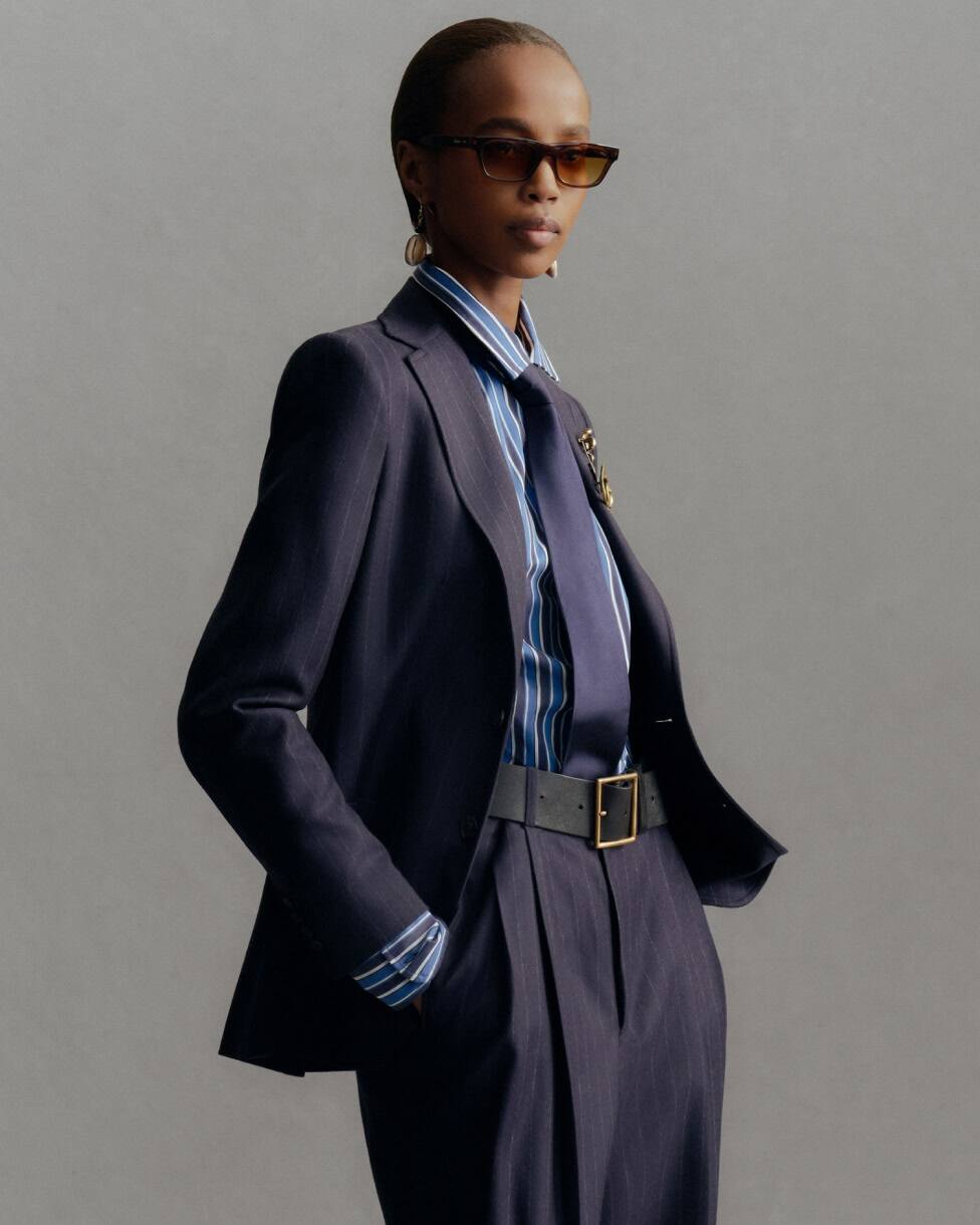 Blazer droit en laine milleraies